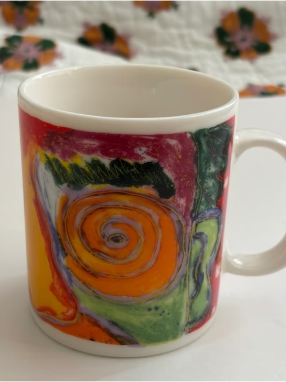 Abstract Spiral Ceramic Mug - Orange, Green, Purple